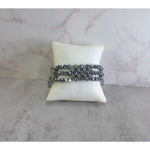 Tripple Strand Hematite Faceted Rondelle Stretch Bracelet Rhinestone Spacers